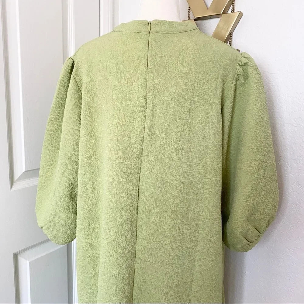 NWT Samsoe Junis ss TarragonâCrew Neck Textured Puff SleeveâDress - Picture 10 of 16